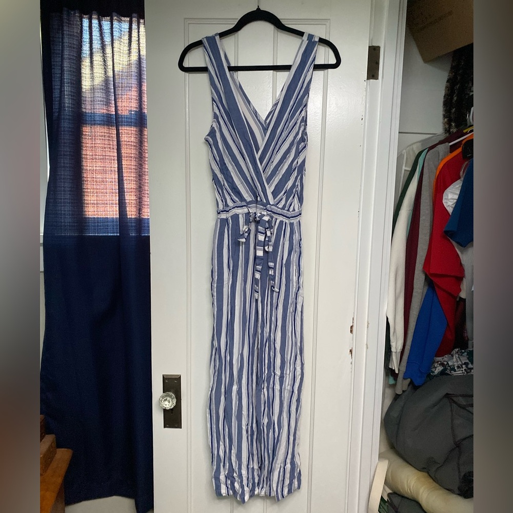 Striped Jumpsuit - Blue & Beige